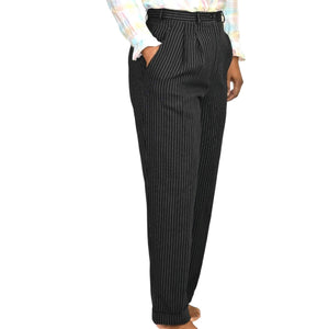 Whistles Dress Pants Pinstriped Black Pleated Wool Cuffed Trouser Striped Size 6