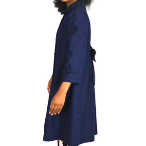 Vintage Rothschild Wool Coat Blue Navy Velvet Bow Dressy Puffy Sleeves Peacoat Size 12 Girls