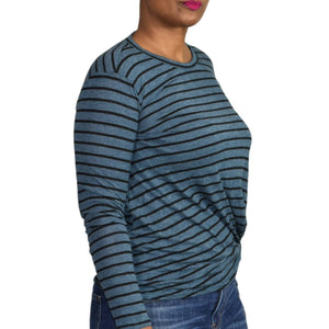 Stateside Twist Front Tee Long Sleeves Tucked Striped Slub Jersey Size Medium