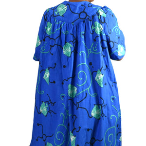 Vintage Patio Dress Housedress Midi Muumuu Blue Fish Print Tent Size Medium