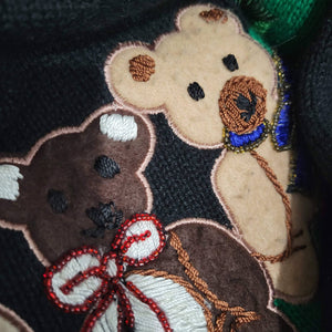 Ugly Christmas Sweater Vintage Teddy Bears Wreath Embroidered Knit Holiday Size XL BP Design