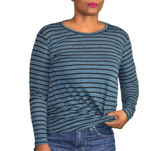 Stateside Twist Front Tee Long Sleeves Tucked Striped Slub Jersey Size Medium