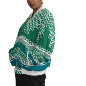 Anz Knit Bomber Sweater Cardigan Zip Front Retro Geometric Streetwear Size XL Mens Unisex