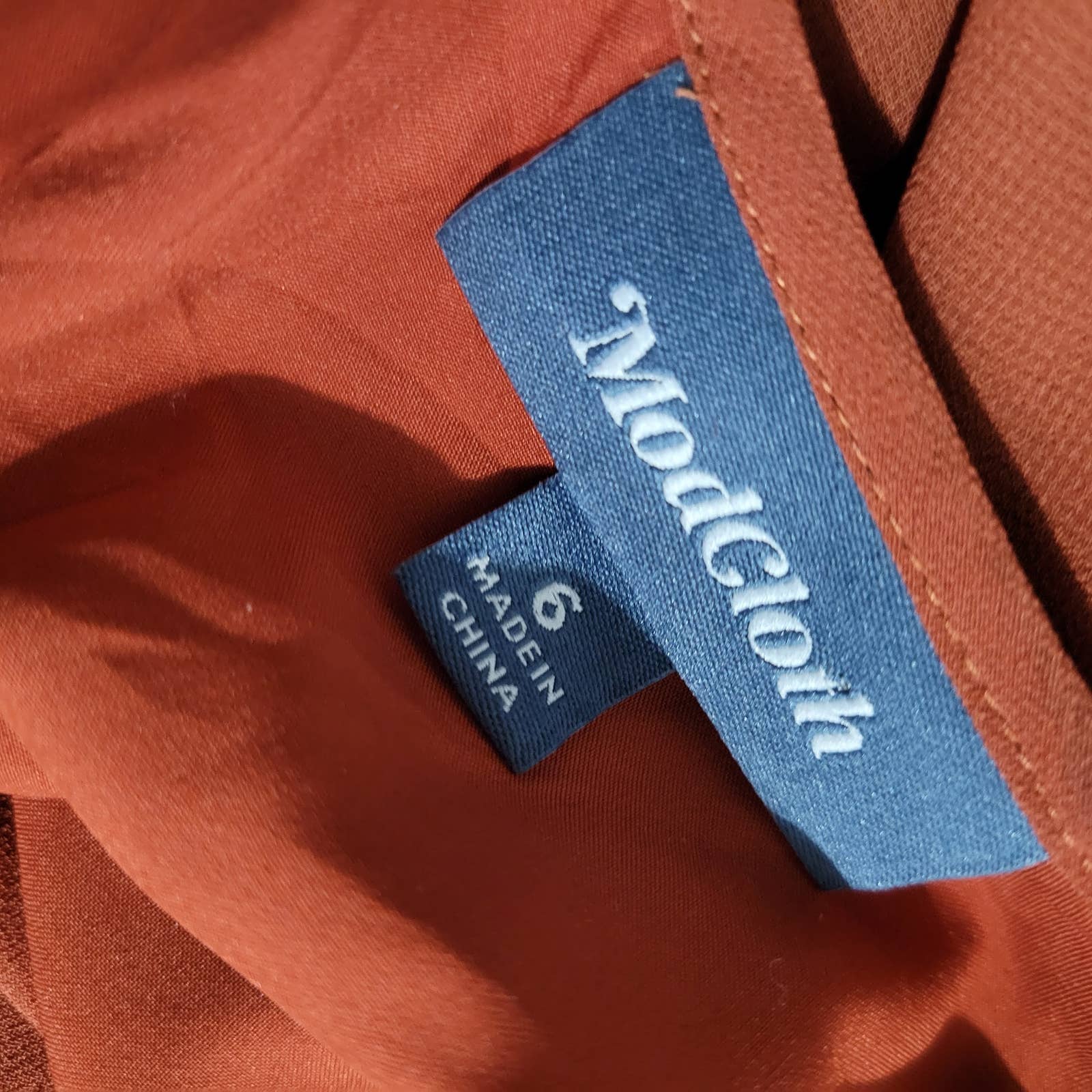 Modcloth Midi Dress Rust Keen on Pleats Orange Sheer Chiffon Secretary Retro Size 6