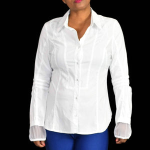 Lauren Vidal White Shirt Button Front Collared Long Sleeves Stretch Size Small