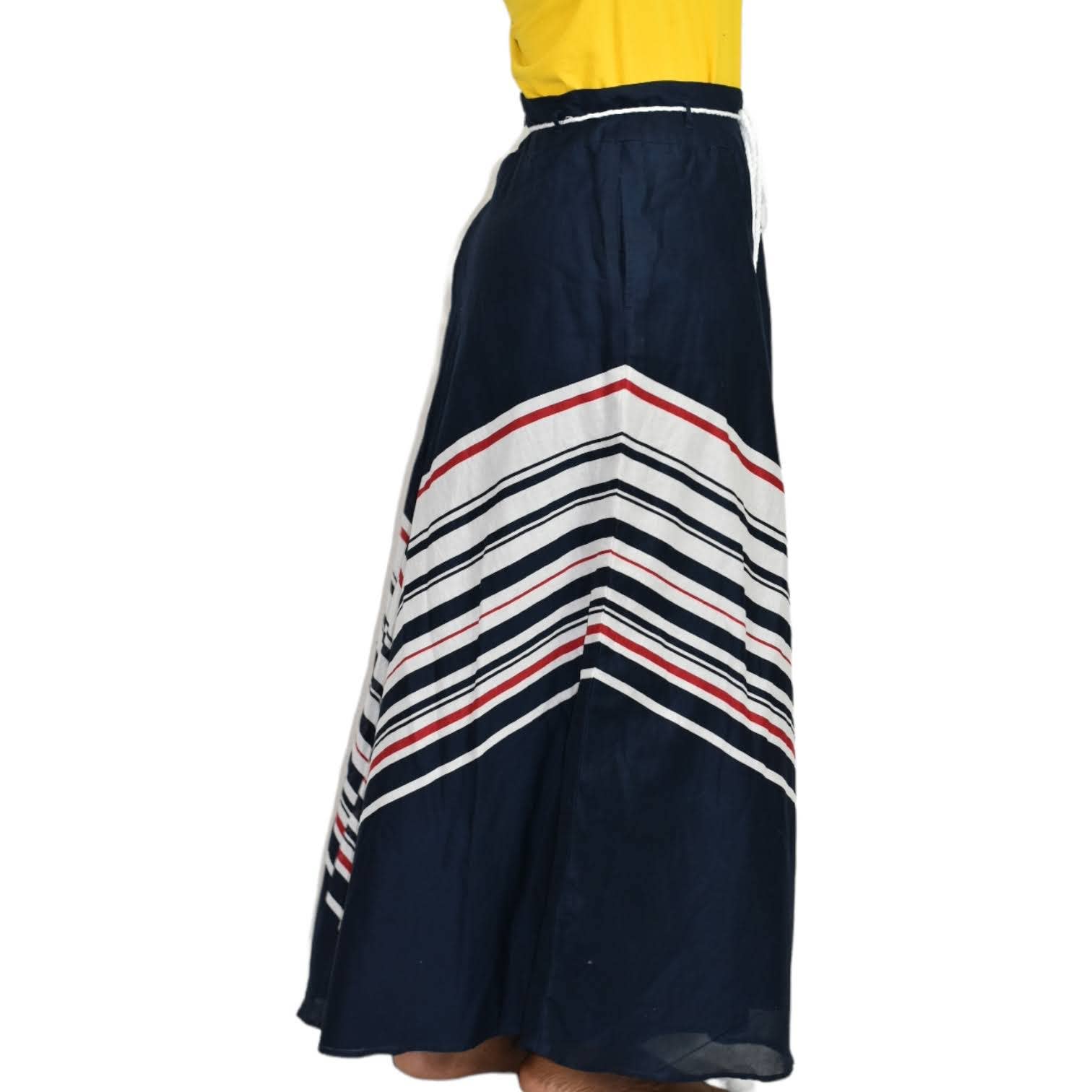 Tommy Hilfiger Chevron Printed Maxi Skirt Blue Red Nautical Cotton A-Line Size 4