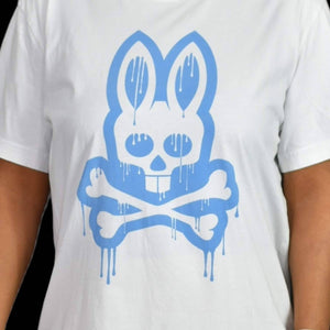 Psycho Bunny Tee Shirt Dripping Graphic White Blue Crew Neck Short Sleeve Size Small Mens