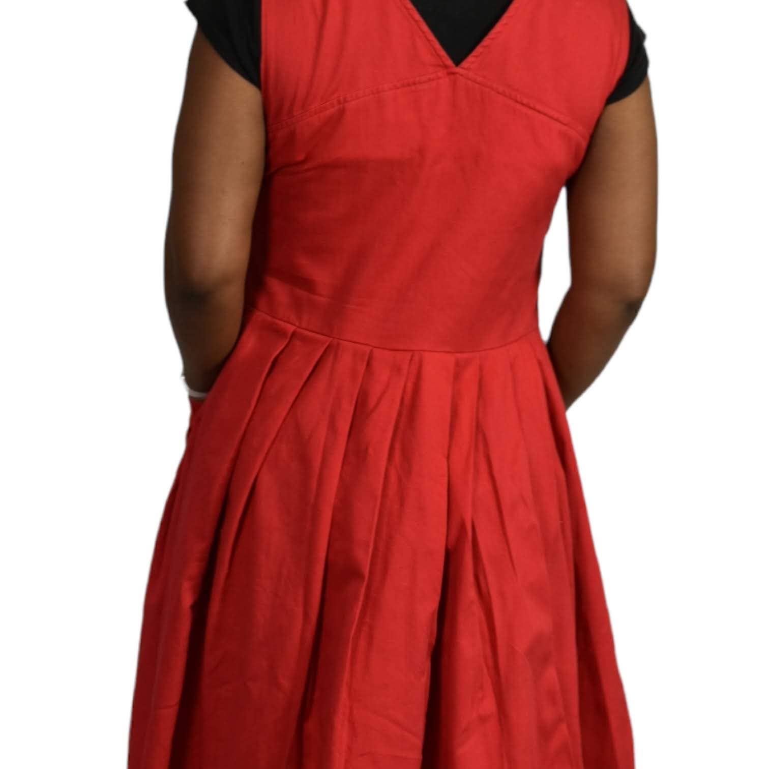 Homemade Jumper Dress Vintage Red Button Front Pinafore Midi Pockets Size Small