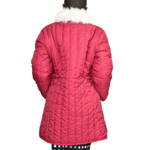Vintage Quilted Coat 70s Fingerhut Fashions Faux Fur Collar Red Puffer Size 14