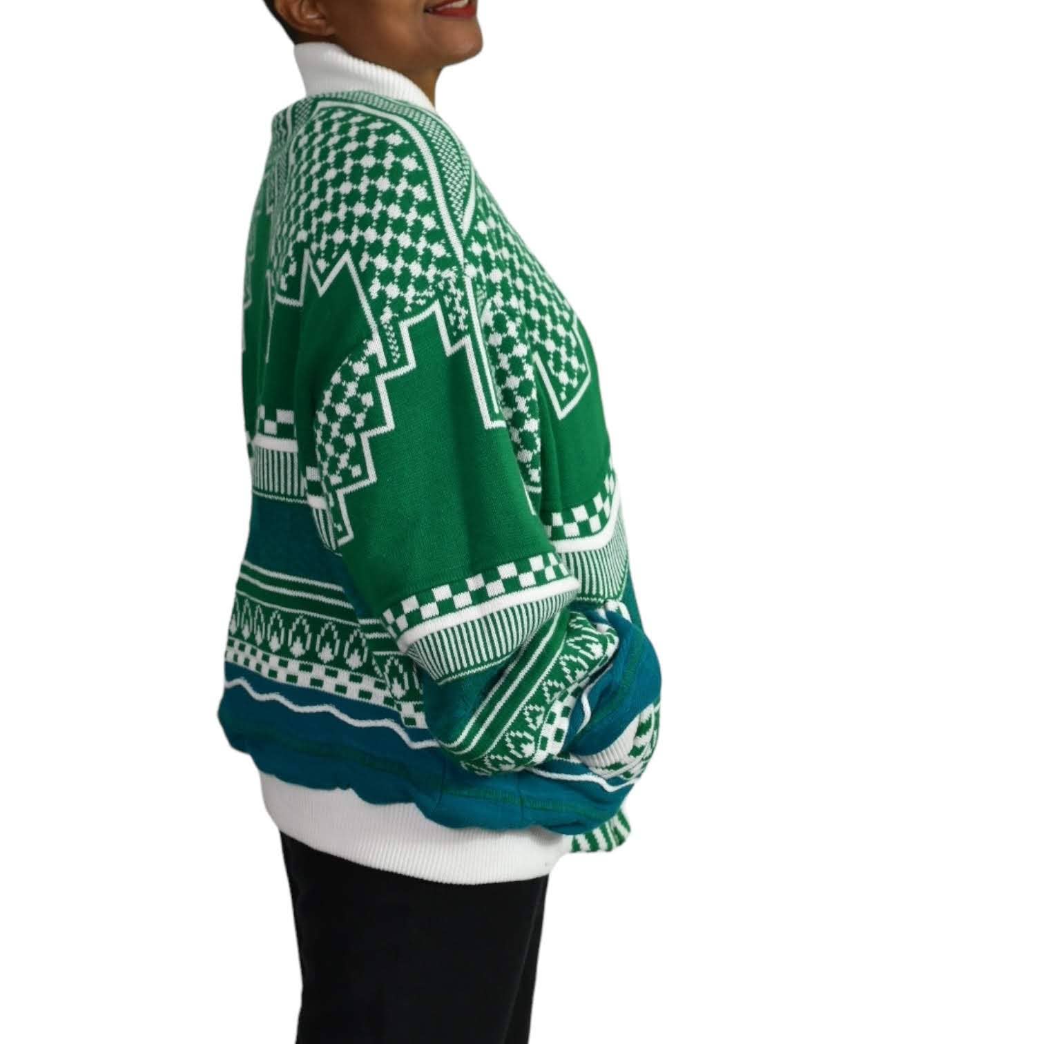 Anz Knit Bomber Sweater Cardigan Zip Front Retro Geometric Streetwear Size XL Mens Unisex
