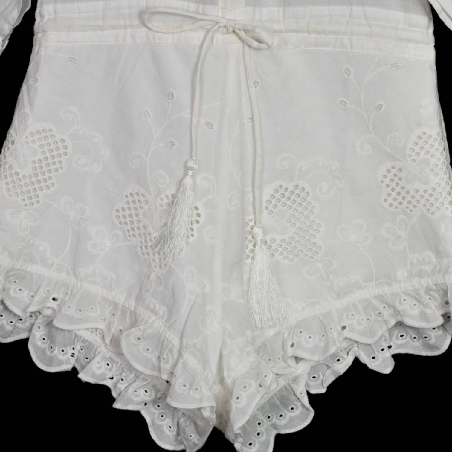 Spell Casablanca Romper White Playsuit Embroidered Drawstring Shorts Size XS