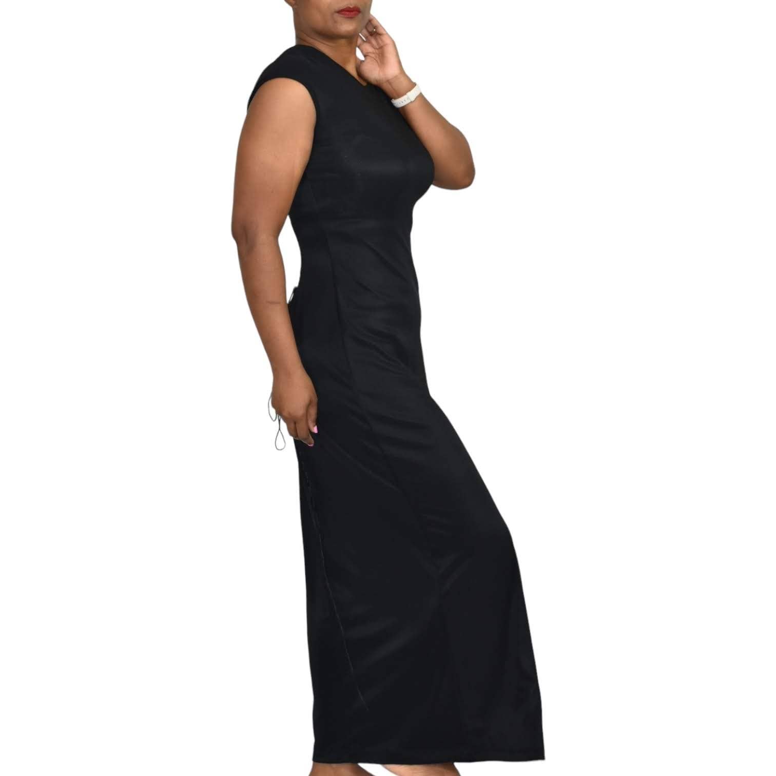 Lace Up Corset Back Dress Vintage Maxi Black Carabella Cap Sleeve Column Size Small