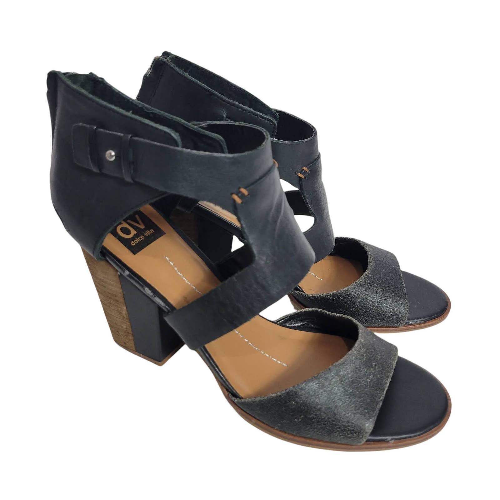 Dolce Vita Chunky Block Heel Sandals DV Leather Black Open Toe Size 10