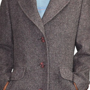 Vintage Wool Coat Long Purple Herringbone 80s Dress Half Belt JG Hook Size Medium Petite