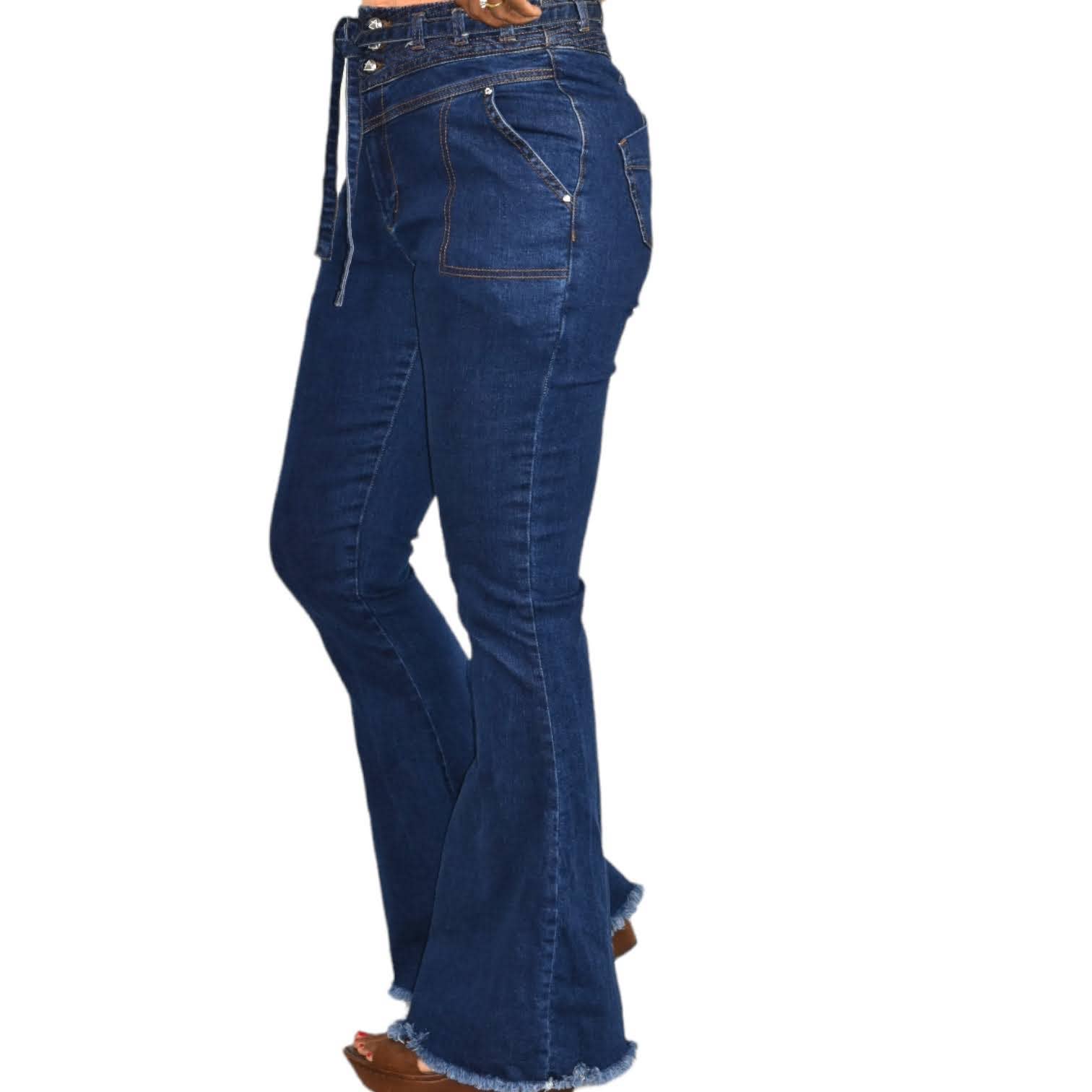 Somedays Lovin Bell Botton Jeans Orion Flare High Waisted Belted Denim Size 28