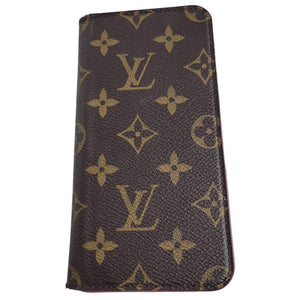 Louis Vuitton Folio Case iPhone 6 Plus Brown Tan Coated Canvas Signature Monogram