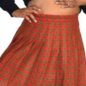 Vintage Abercrombie Mini Skirt Tennis Plaid Pleated Tartan Red Wool Size Small