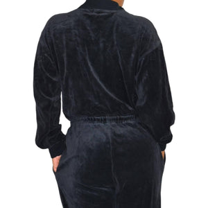Geoffrey Hunter Sport Vintage Velour Jumpsuit Black Loungewear Tracksuit Drawstring Waist Size Medium