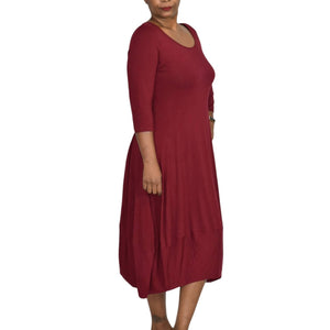 Eileen Fisher Lantern Hem Dress Jersey Knit Midi Bubble Red Stretch Size Medium