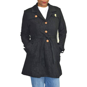 Aratta Silent Journey Coat Jordan B Black Belted Cotton Trench Lace Size Medium