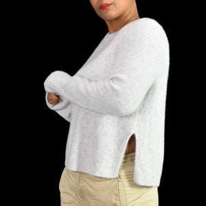 360 Cashmere Sweater Ribbed Gray Boxy Side Slits Crewneck Pullover Bianca Size Medium