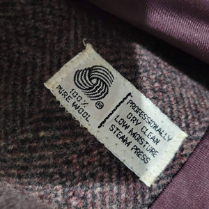 Vintage Wool Coat Long Purple Herringbone 80s Dress Half Belt JG Hook Size Medium Petite