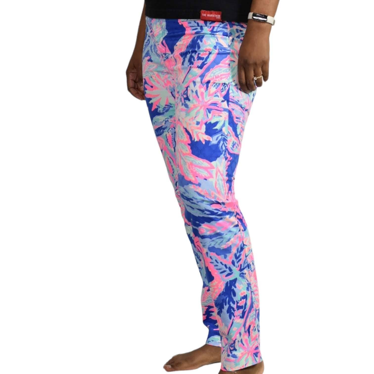 Lilly Pulitzer Pants Blue Pink Skinny Ankle Jacquard Sunset Safari Tailored Trouser Size 4