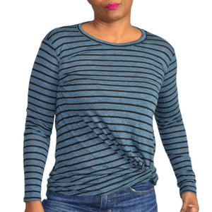 Stateside Twist Front Tee Long Sleeves Tucked Striped Slub Jersey Size Medium