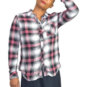 Rails Hunter Plaid Shirt Button Down Flannel Black Taffy PInk Slim Size Small