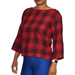 Madewell Herald Tee Curtis Plaid Flannel Pullover Top Shirt Red Black Size Small