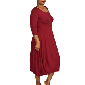 Eileen Fisher Lantern Hem Dress Jersey Knit Midi Bubble Red Stretch Size Medium