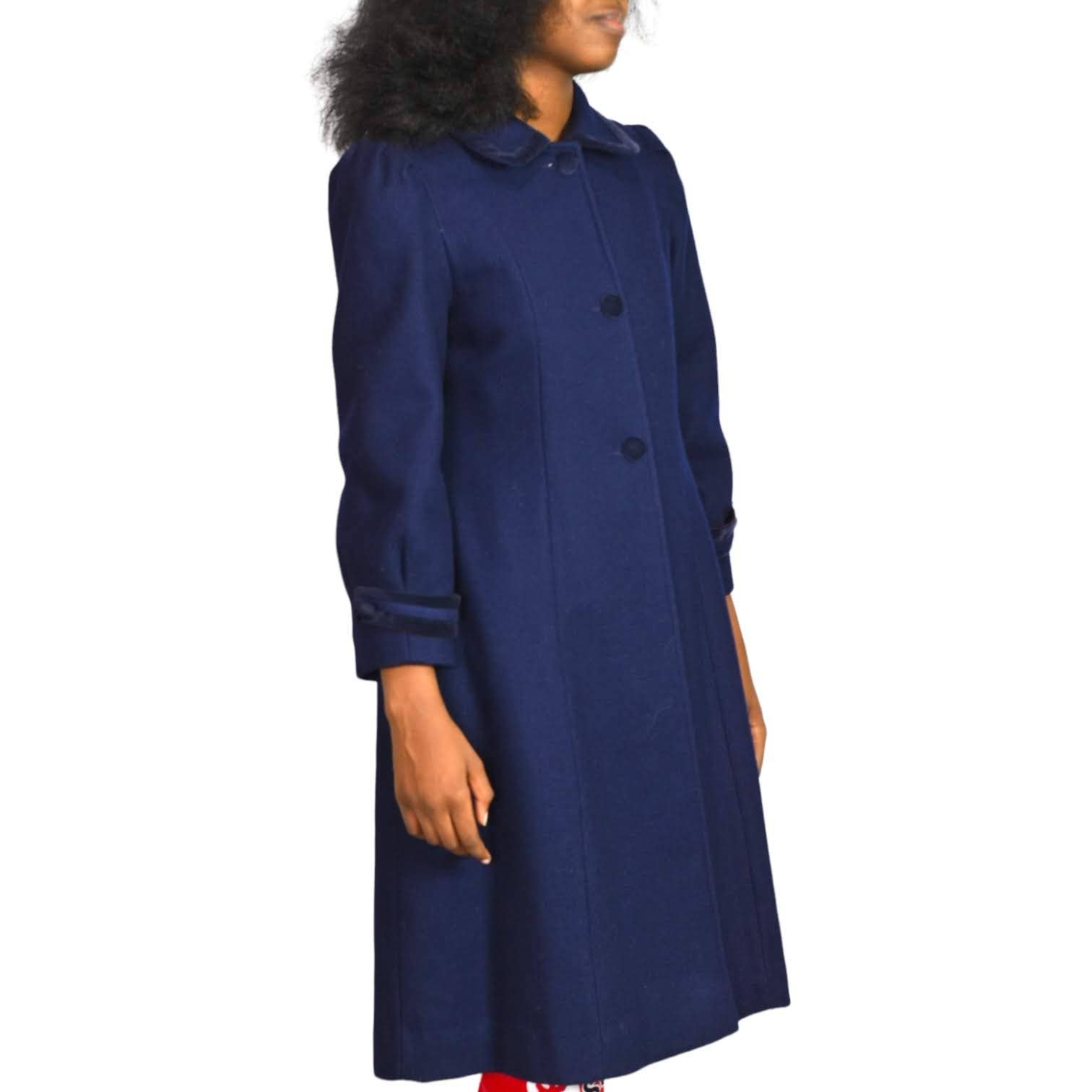 Vintage Rothschild Wool Coat Blue Navy Velvet Bow Dressy Puffy Sleeves Peacoat Size 12 Girls