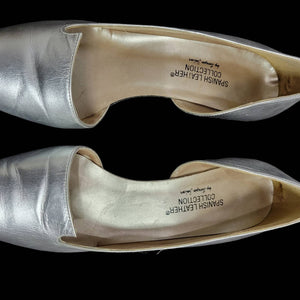 Sergio Zelcer Silver Metallic Heels Vintage Mirror Pointy Spanish Leather Size 7.5