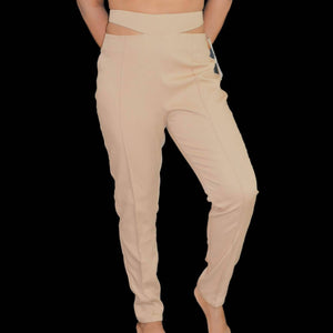 Camila Coelho Pants Side Waist Cutouts High Waisted Tapered Taupe Size Medium