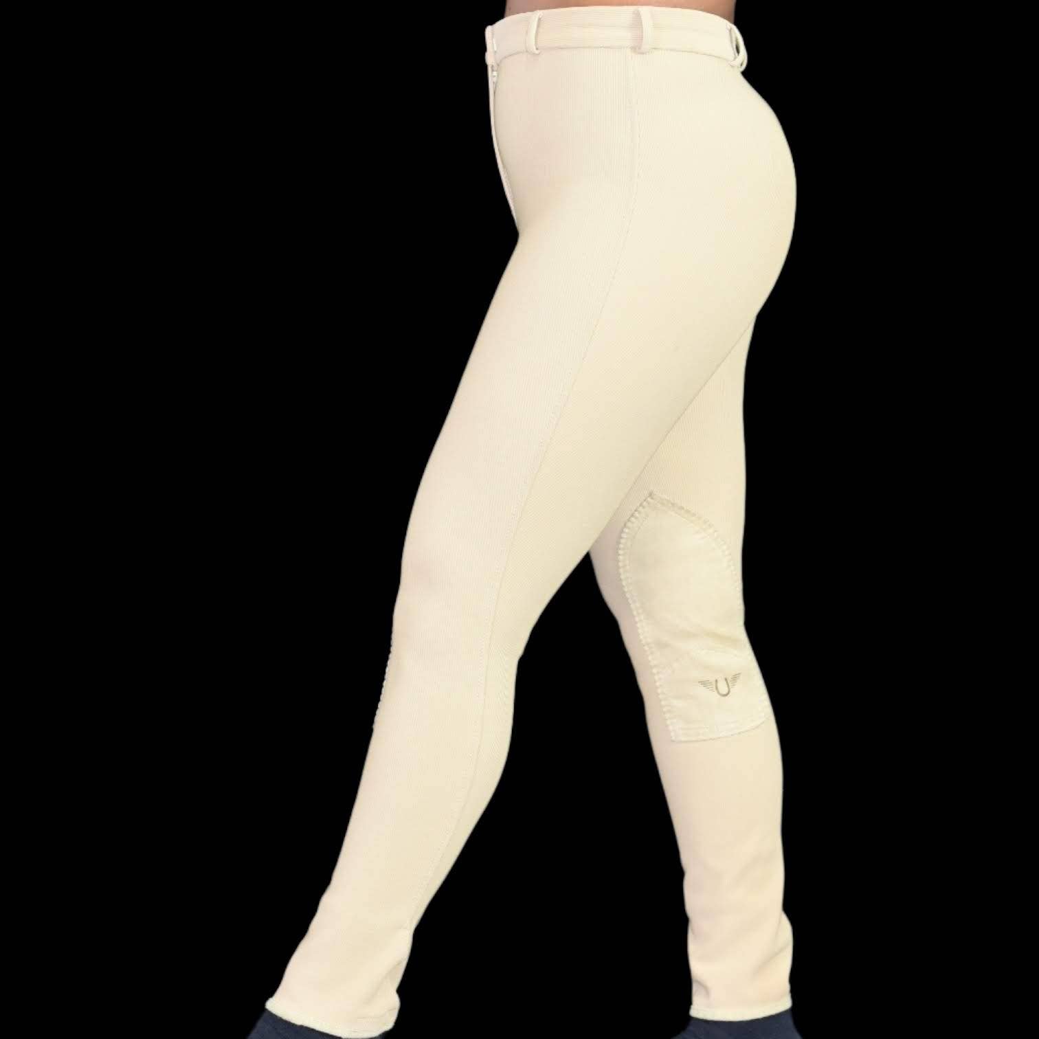 Tuffrider Riding Pants Tan Ribbed Knee Patch Breeches Sock Bottom Size 26 Womens Equestrian