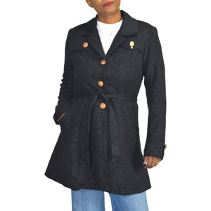 Aratta Silent Journey Coat Jordan B Black Belted Cotton Trench Lace Size Medium