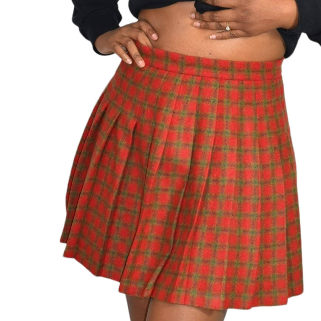 Vintage Abercrombie Mini Skirt Tennis Plaid Pleated Tartan Red Wool Size Small
