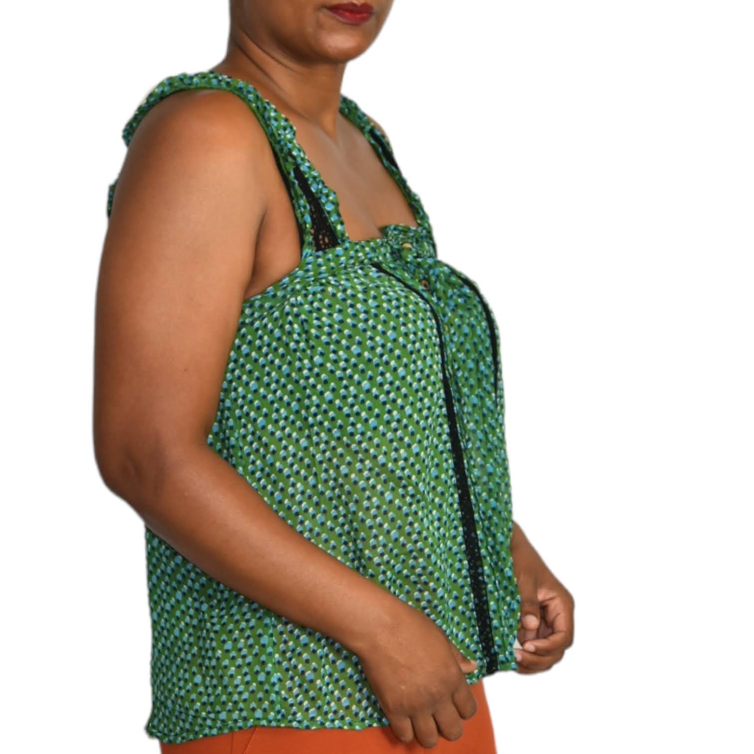 Anthropologie Bardot Tank Top Green Printed Sheer Chiffon Crochet Blouse Size 2