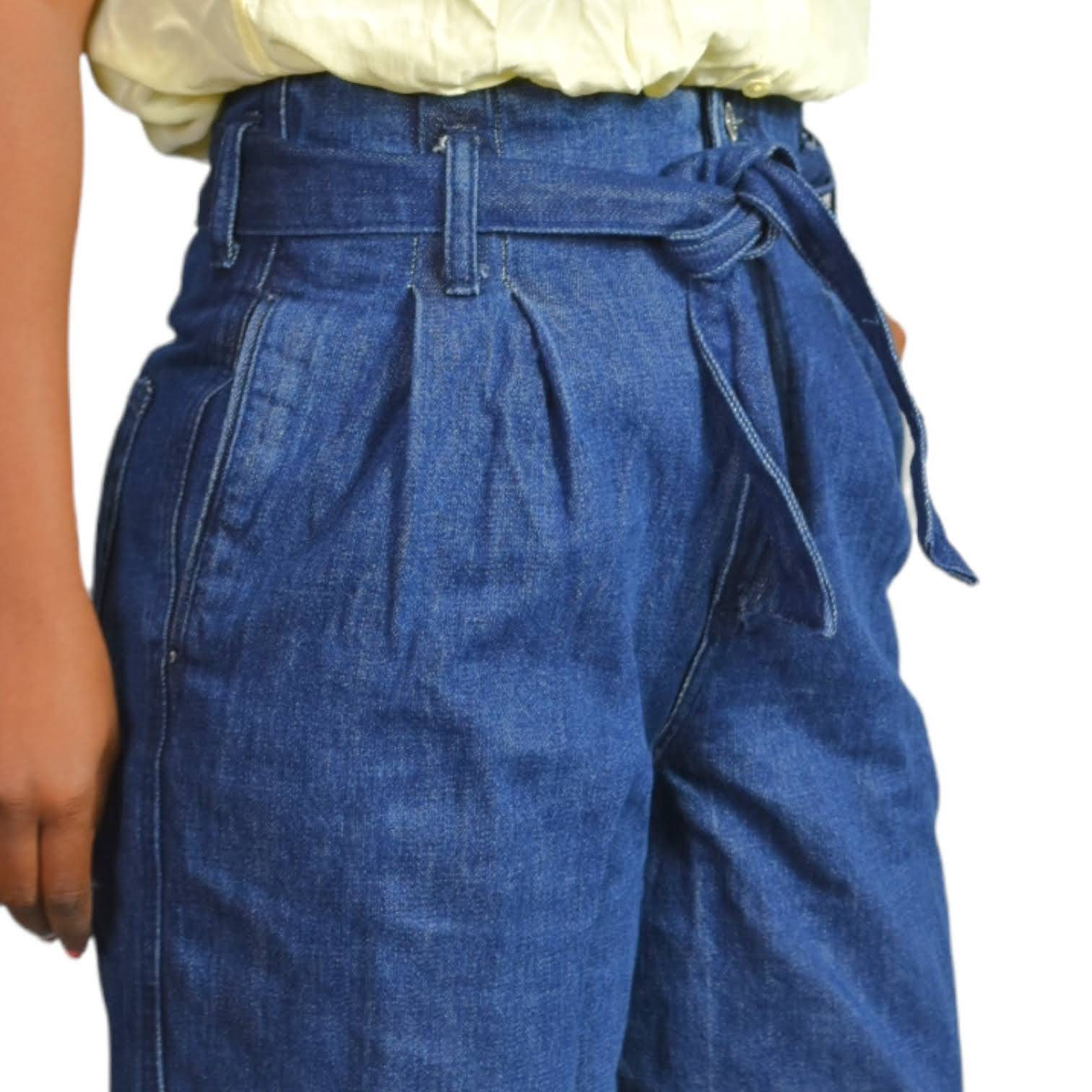 Zara Paperbag Waist Jeans Flare Belted Trouser High Rise Pleated Wide Leg Size 2