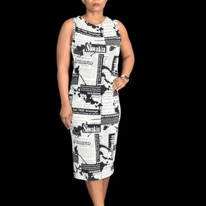 Newspaper Dress Backless Farr Designz Newsprint Midi Stretch Jersey Size Large