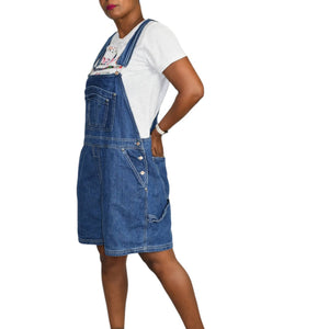 Vintage Bib Overalls Shorts Shortalls Blue Medium Wash Carpenter Plus Size 18W