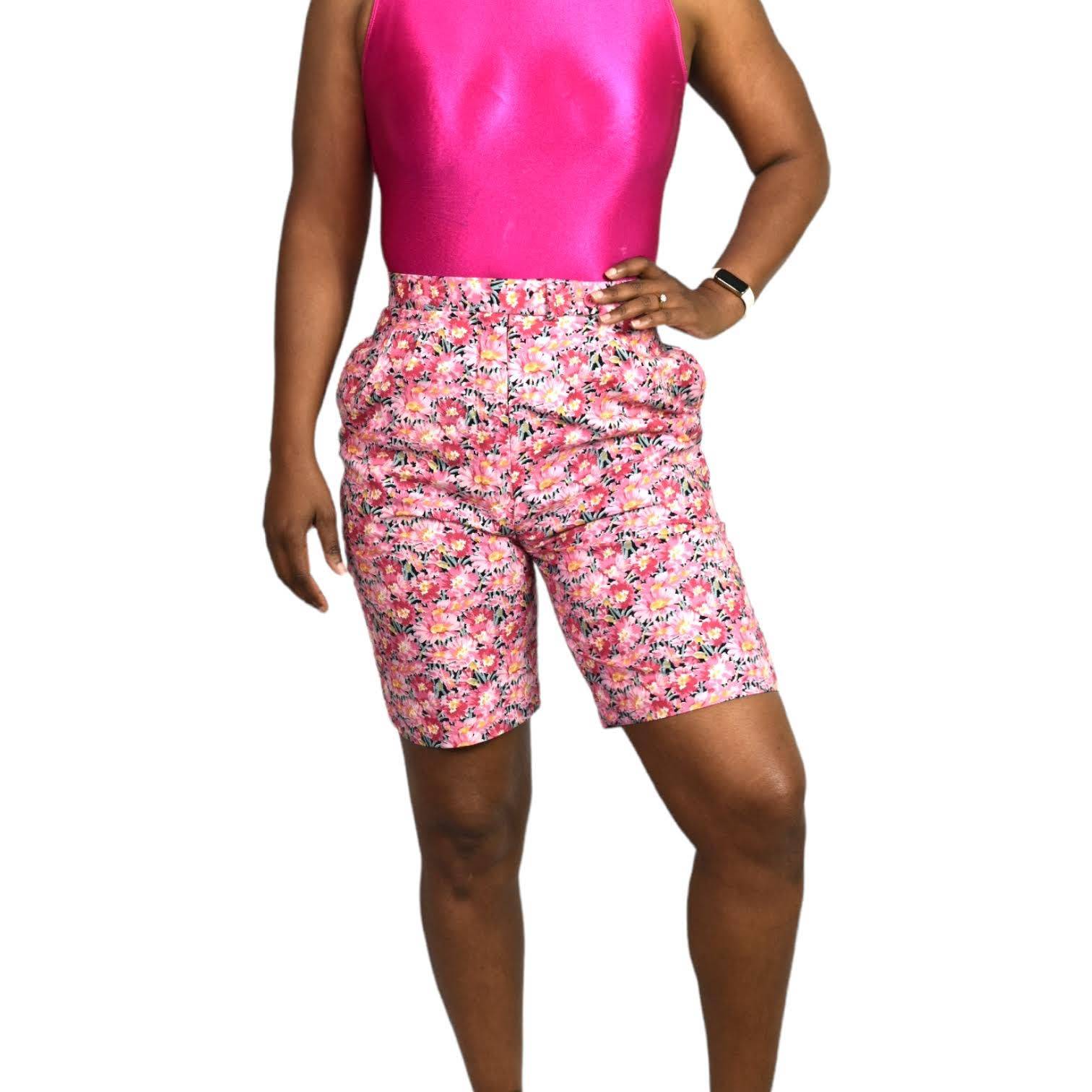 Vintage Liberty of London Floral Shorts Pink Bermuda Walking Long Cotton Size 2
