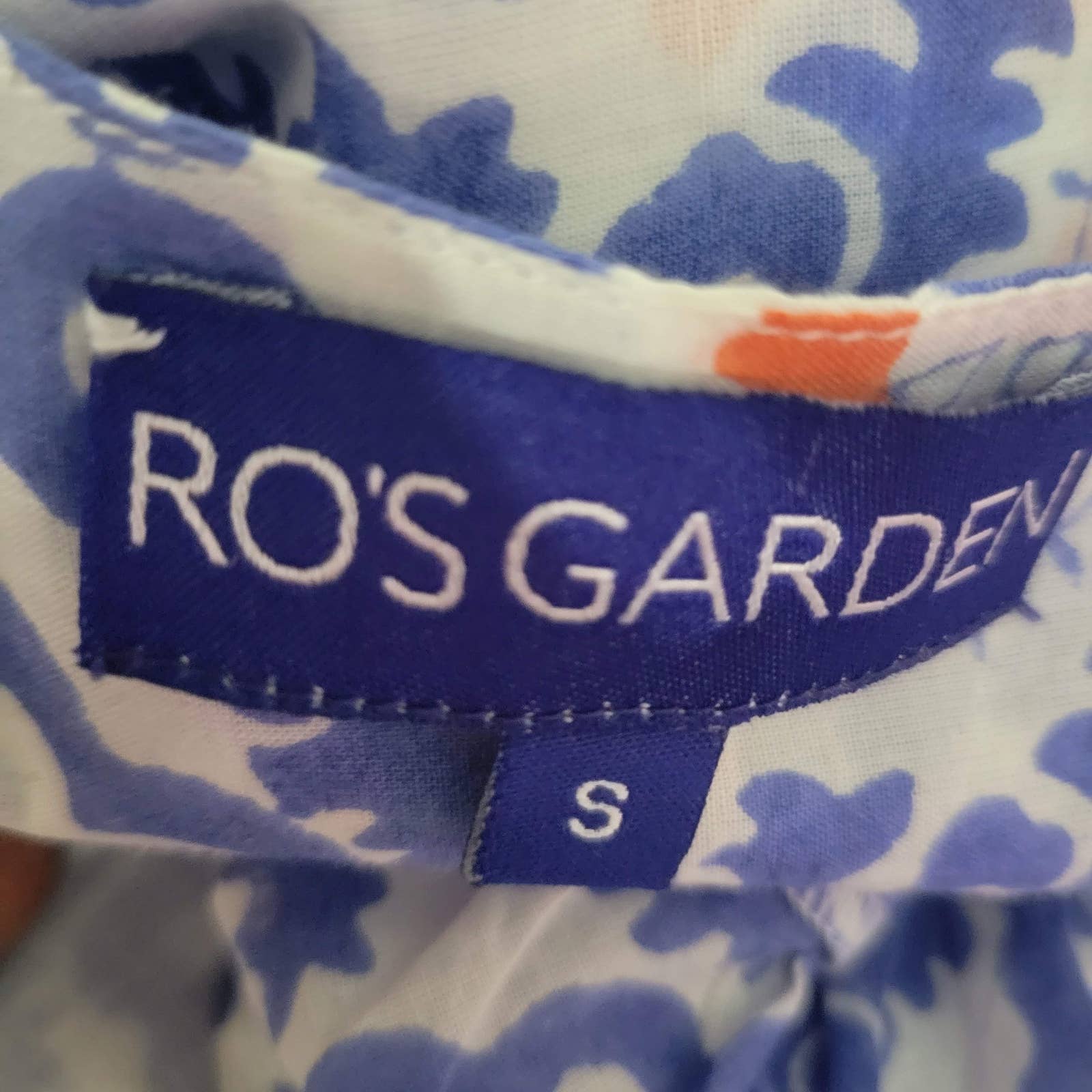 Ros Garden Jackson Top Blue Tunic Shirt Block Paisley Print Long Sleeve Size Small