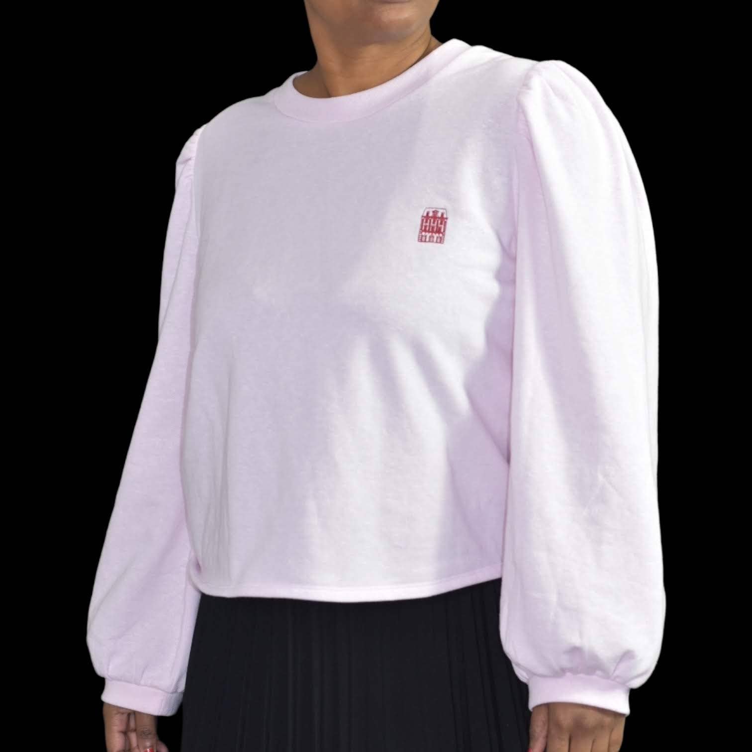 Hill House Teddy Top Pale Pastel Pink Puff Sleeves Boxy Fleece Lounge Size Large