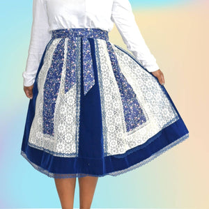 Carefree Fashions Vintage 70s Blue Velveteen Skirt Midi Patchwork Floral Lace Velvet Size Small