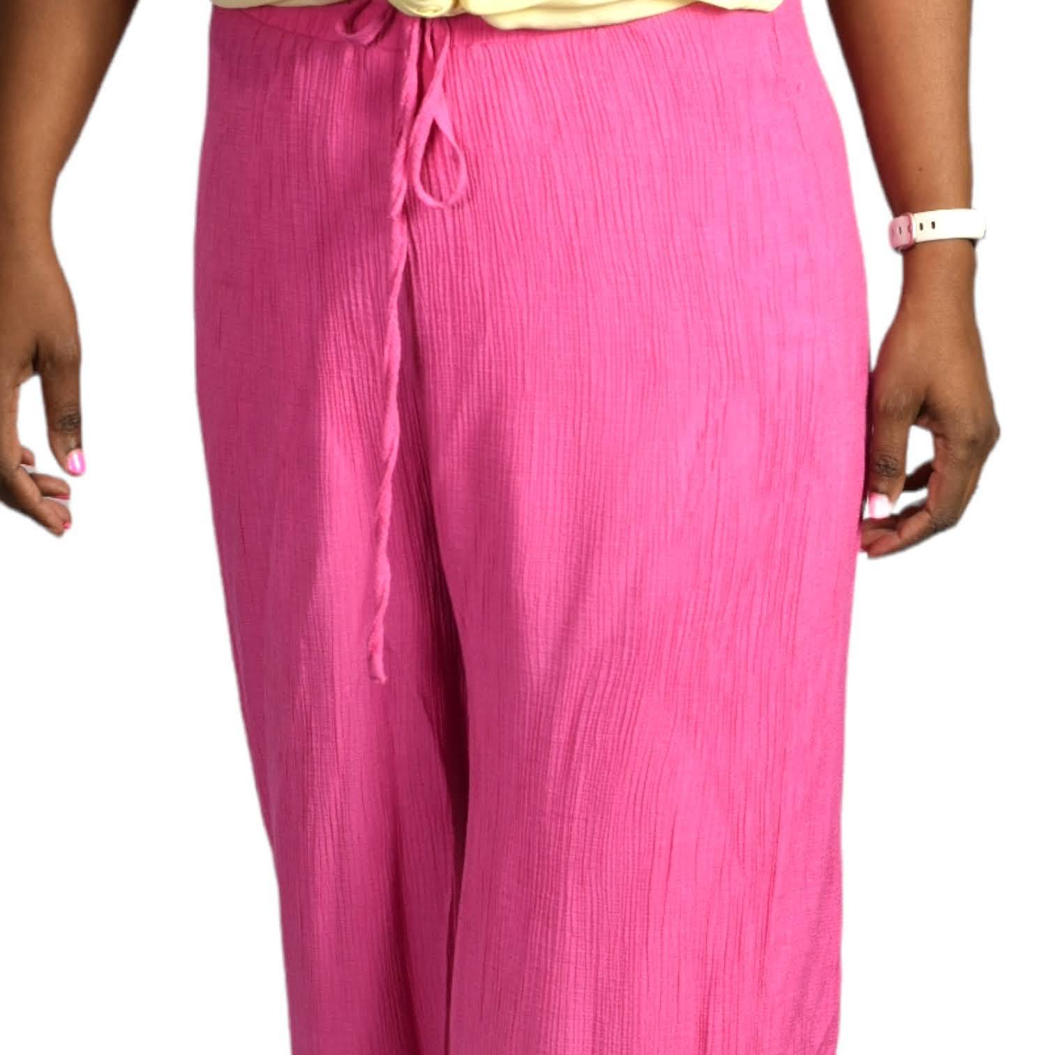 Lulus Wide Leg Pants Pink Palazzo Elastic Waist Crinkled Gauzy Rayon Size Medium