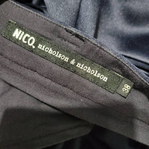 Nico Nicholson Blue Satin Tuxedo Trousers Straight Leg Dress Pants Size 38 2