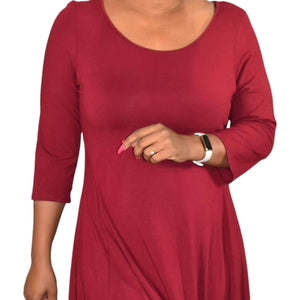 Eileen Fisher Lantern Hem Dress Jersey Knit Midi Bubble Red Stretch Size Medium