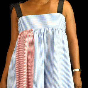 SHEIN Shoulder Tie Dress Colorblock Ruffle Tiered Dip Hem Sundress Size Medium