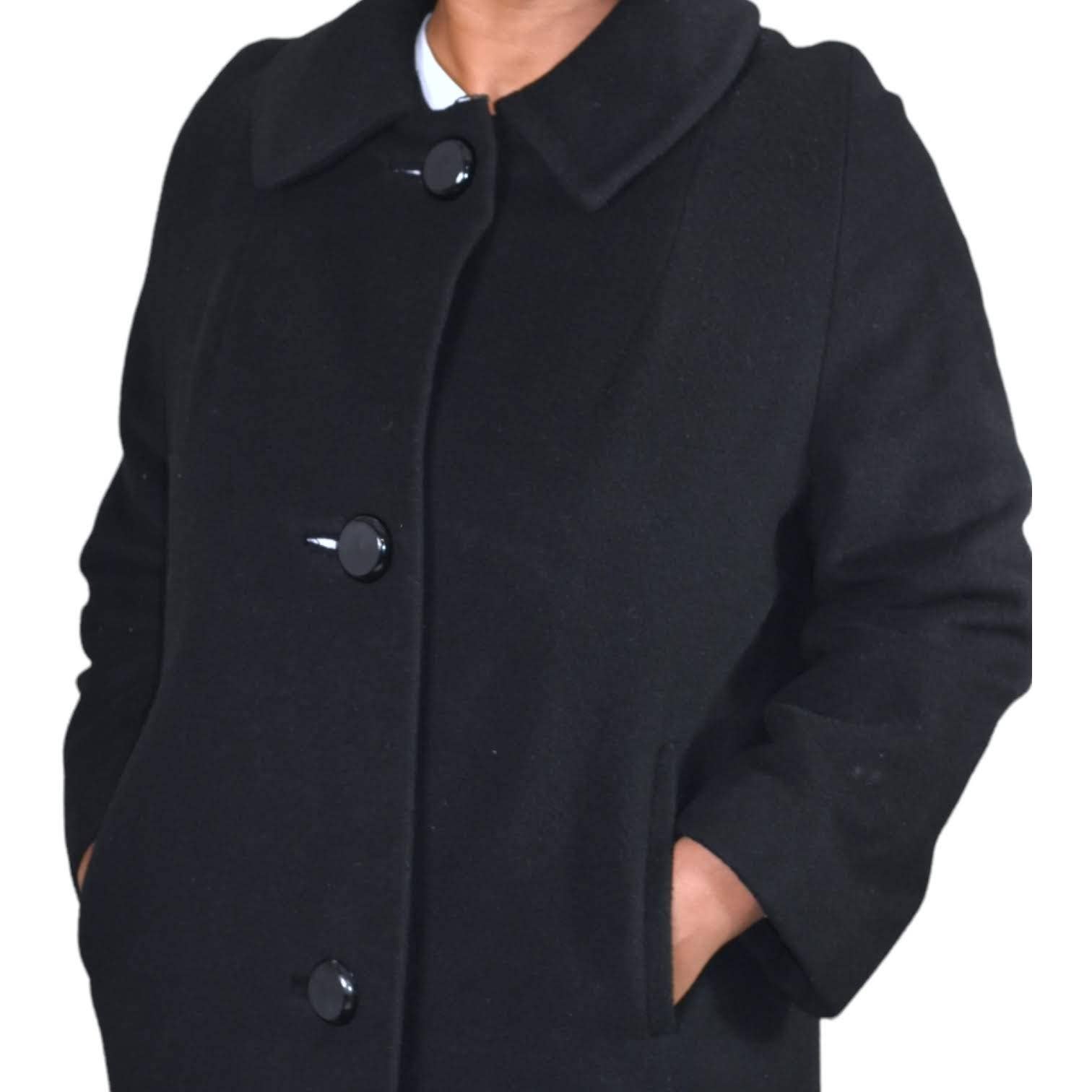 Vintage Black Coat Cashmere South Wind by Kamen Peacoat Knee Length Size Small